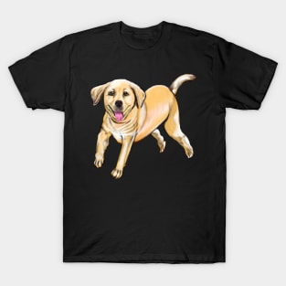 Labrador retriever playing - cute Golden Labrador retriever puppy dog prancing about T-Shirt